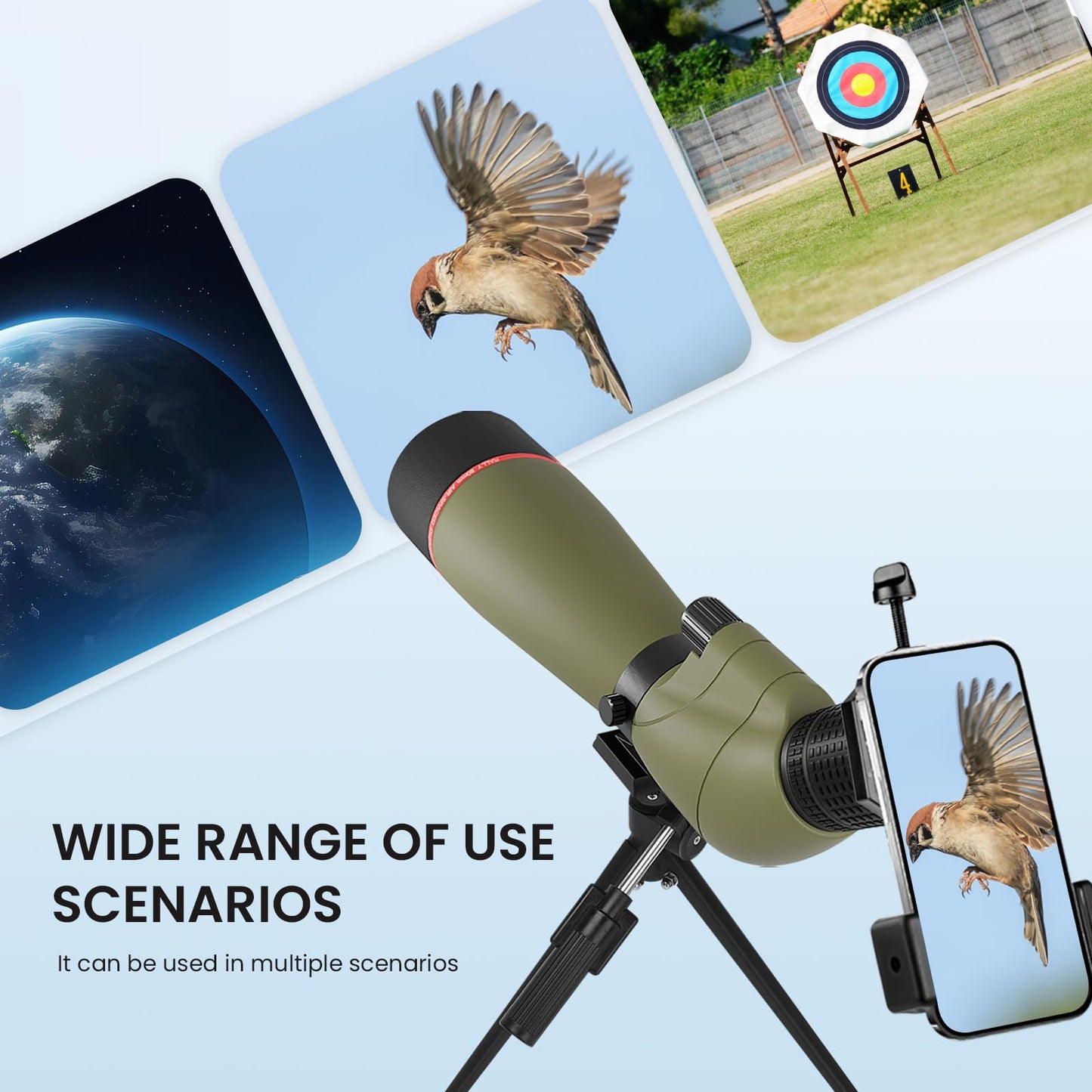 20-60x80 Spotting Scopes for Bird Watching, BAK4 Waterproof Spotting Scope for Target Shooting Wildlife Viewing Hiking Camping, HD Spotter Scope with Tripod Smartphone Holder and Carrying Bag