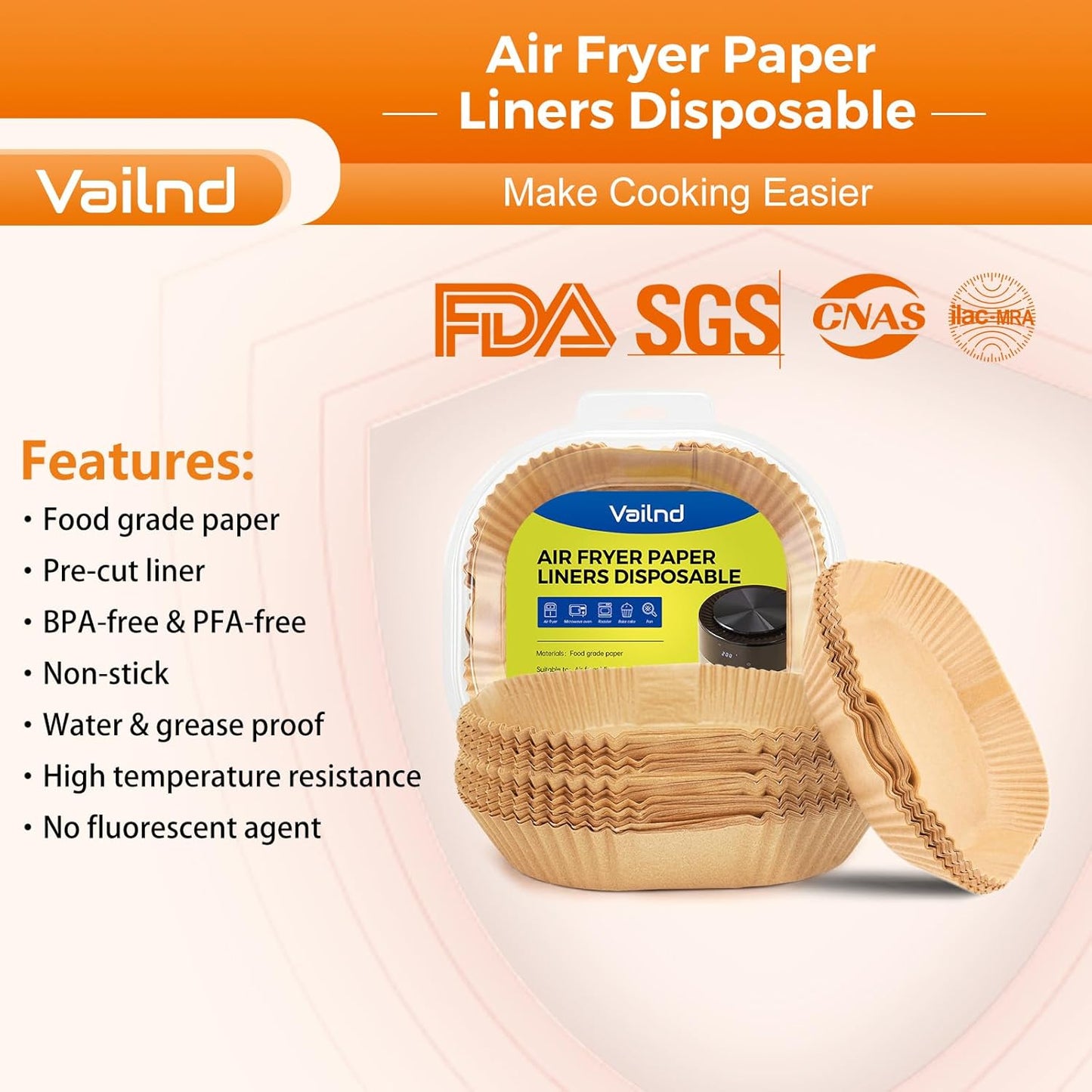 Air Fryer Paper Liners - 200 Disposable Non-Stick Parchment Liners | 6.3" Square for 2-4 Qt Air Fryers
