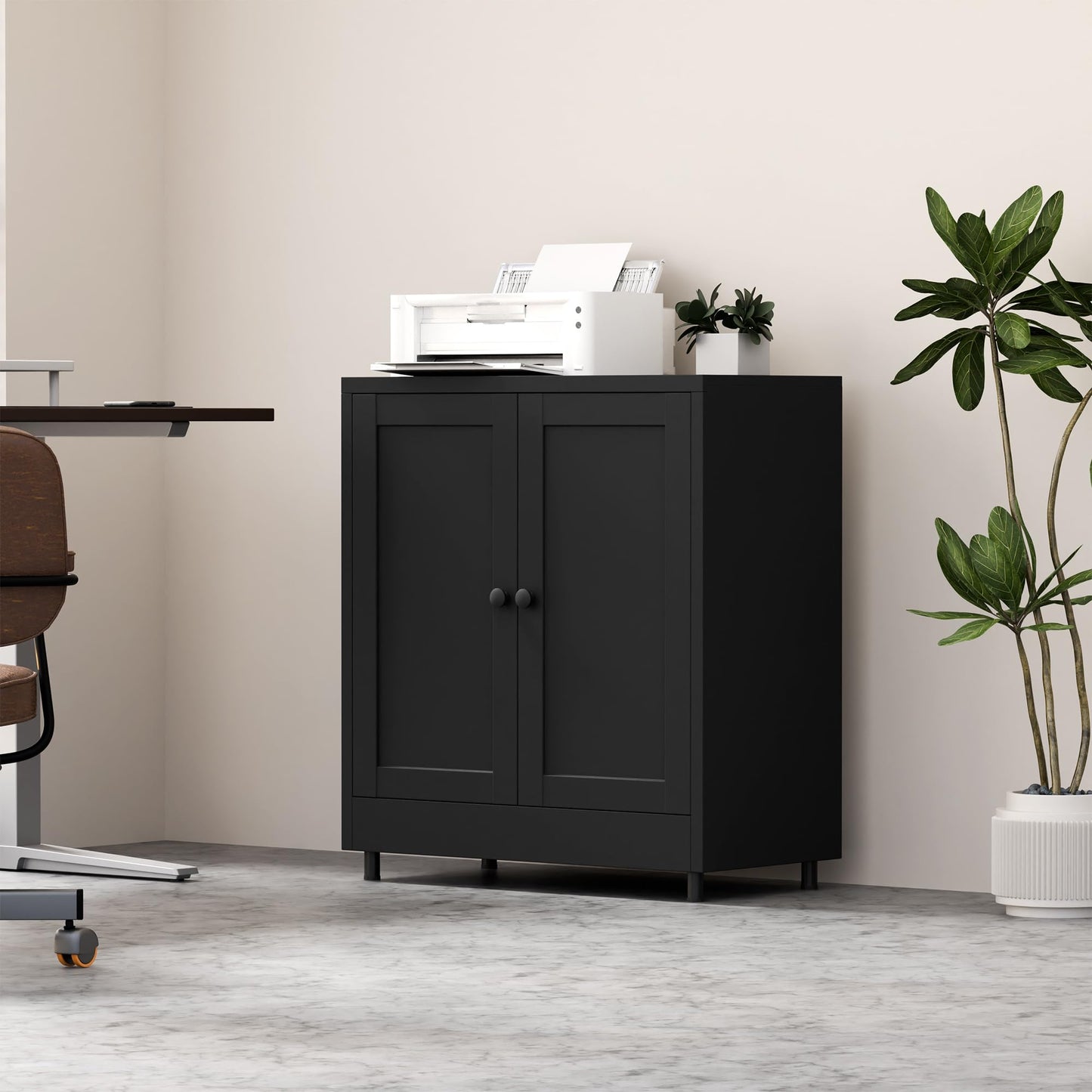 JINGUR Metal Storage Cabinet with 2 Doors and Adjustable Shelf, Steel Sideboard Buffet Cabinet for Home Office Hallway Entryway Kitchen Living Dining Room (Black)