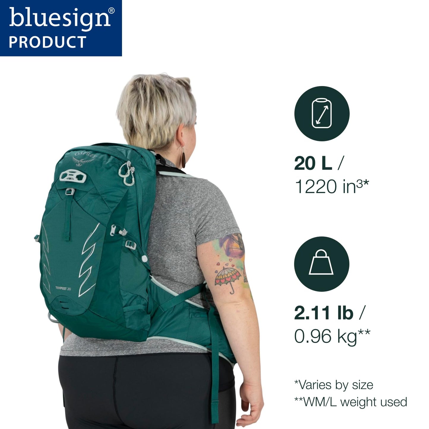 Osprey Tempest 20L Women's Hiking Backpack with Hipbelt, Stealth Black, WXS/S, Extended Fit