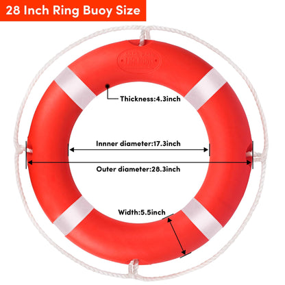 Life Ring,28" Boat Safety Throw Rings,Life Buoy with Reflective Tape & Grab Lines,Orange Life Preserver Rings Saving Ring,Include Water Floating Life Saving Rope and Horseshoe Bracket