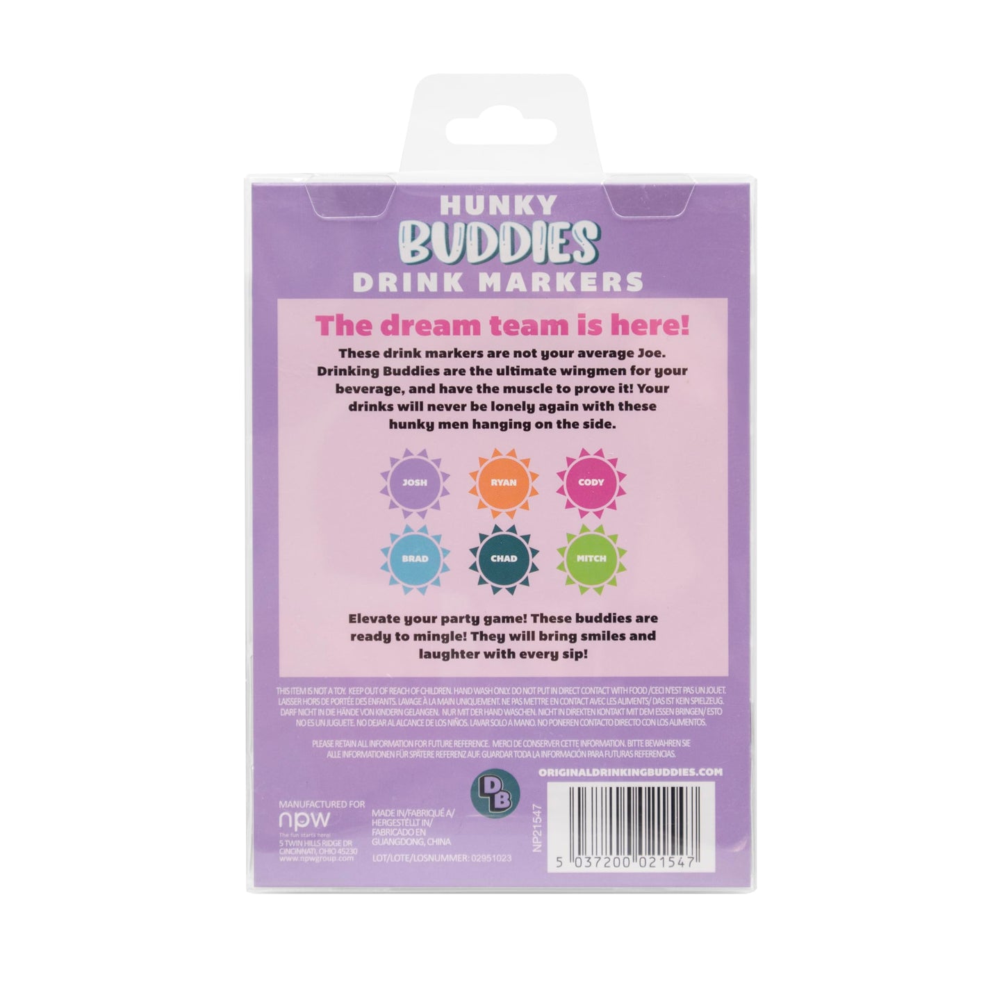NPW Drinking Buddies Drink Markers, Wine Glass Charms for Parties - Bachelorette, Girls' Nights, Family Get Together & More, Novelty Gifts (6 Count)