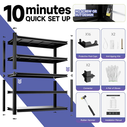 cynnda 5-Tier 40”W X 20”D X 72”H Heavy Duty Garage Storage Shelves 2500LBS Basement Shelving Heavy Duty Adjustable Unit Rack Metal Rack(Black)