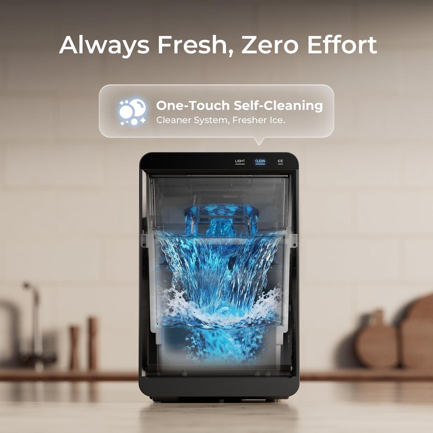 ipolo Nugget Ice Maker Countertop: 44lb/Day, Self-Cleaning, Black Stainless Steel, Portable, Soft Chewable Pebble Ice Machine for Home Kitchen, RV & Office
