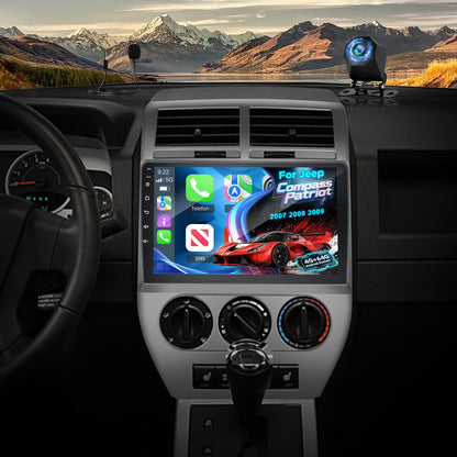 4G+64G Volxcereo Car Radio for Jeep Compass Patriot 2007 2008 2009, 10.1 inch Android Touchscreen Compass Stereo with Carplay/Android Auto, GPS Navigation, WiFi, Bluetooth, SWC, FM/RDS