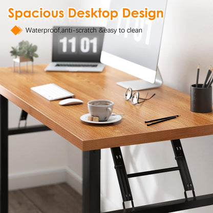 Need Folding Computer Desk, Large 60 inches Folding Table for Home Office, No Install Needed Foldable Writing Table Long Desk, Space-Saving, Teak and Black