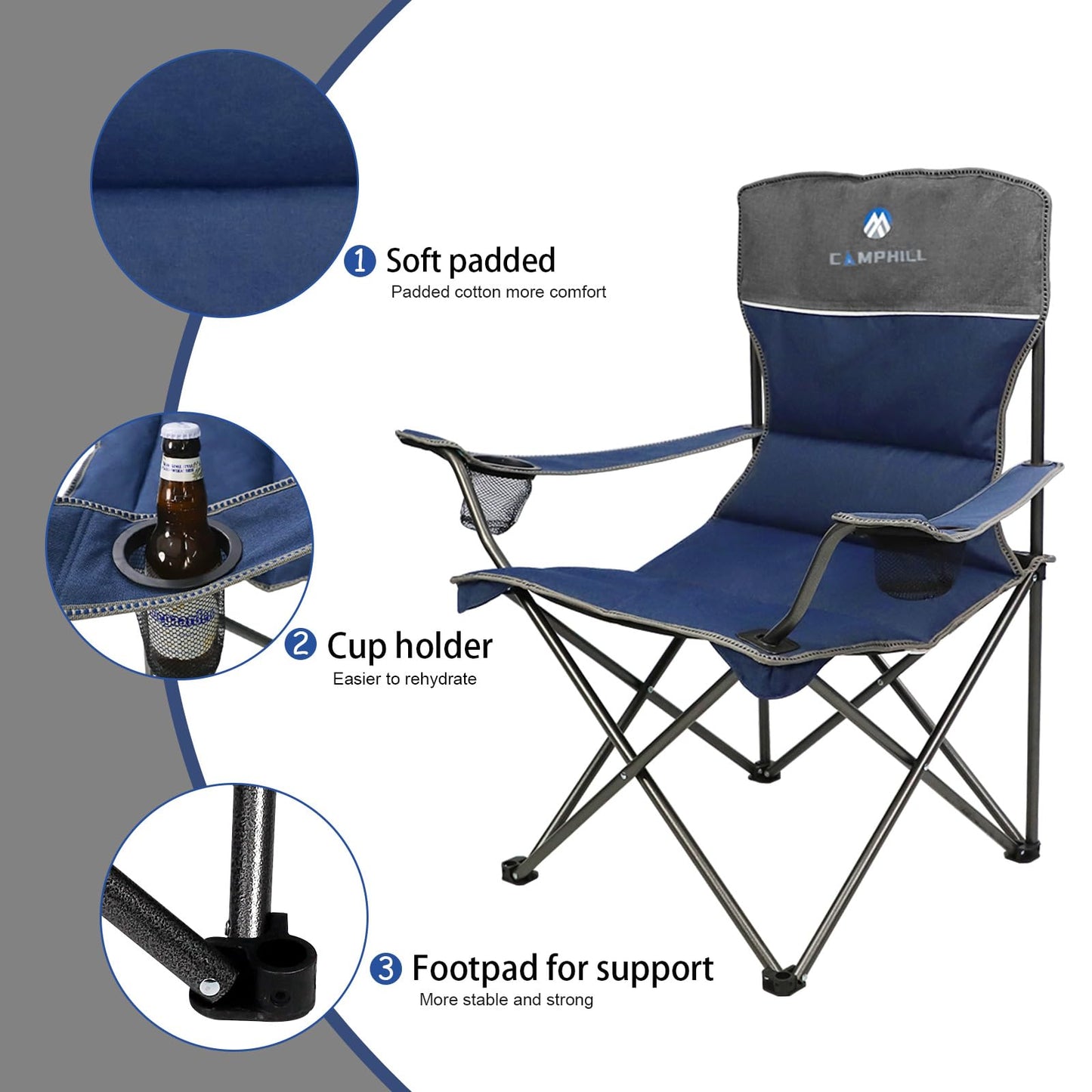 CAMPHILL Camping Chair Set of 4, Outdoor Folding Camping Chairs with Table Heavy Duty Lawn Chair with Cup Holder,Collapsible Chair Include One Sofa Chair and Two Single Chairs and Camping Table