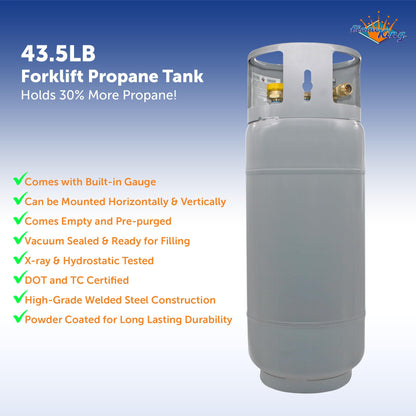 Flame King 43.5LB Steel Forklift Propane Tank with Gauge, DOT and TC Compliant, Rugged-Designed, Larger Than Standard Forklift Tanks