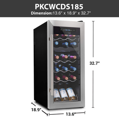 NutriChef 18 Bottle Wine Fridge | Dual Zone Wine Chiller | Adjustable Temperature 41°F to 64°F | Ultra Quiet Operation | Wine Cooler For Home & Office | Free Standing 32x13x19 IN | Black