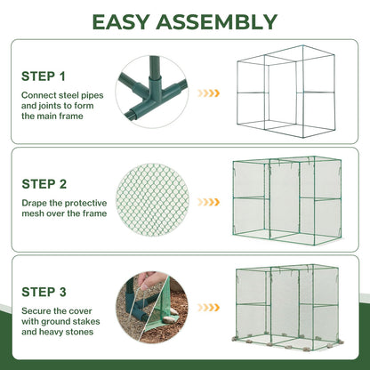 Aoodor 8x4x6 FT Crop Cage, Plant Protection Tent with Heavy Duty Steel Frame and Zippered Doors, Green Netting Cover for Garden, Lawn, Yard
