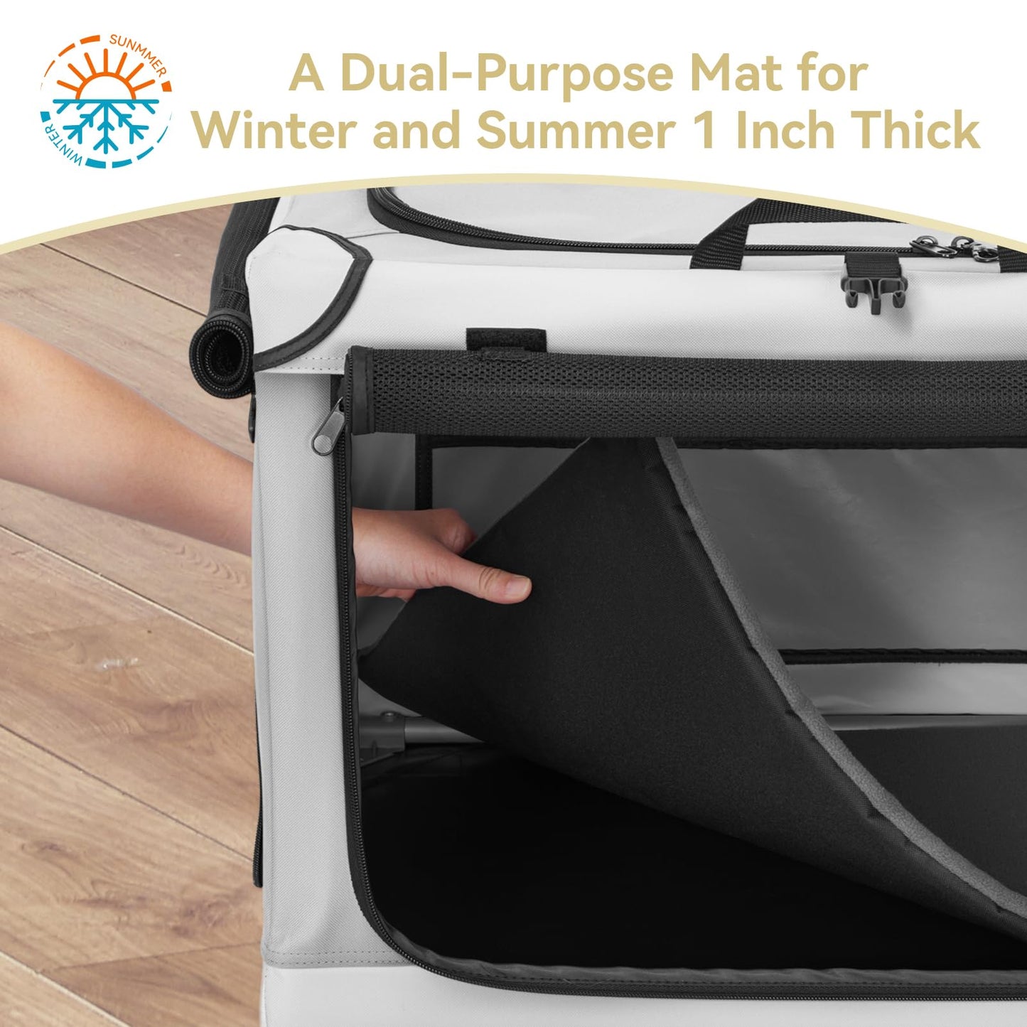 PETSFIT Portable Dog Crate for Medium Large Dogs, – 36" Soft Dog Travel Crates with Lockable Zippers & Thicken Mat, Adjustable Patented Spiral Steel Frame, Collapsible Kennel for Indoor & Outdoor