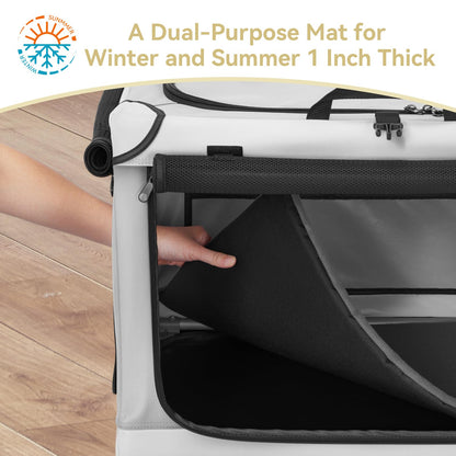 PETSFIT Portable Dog Crate for Medium Large Dogs, – 36" Soft Dog Travel Crates with Lockable Zippers & Thicken Mat, Adjustable Patented Spiral Steel Frame, Collapsible Kennel for Indoor & Outdoor