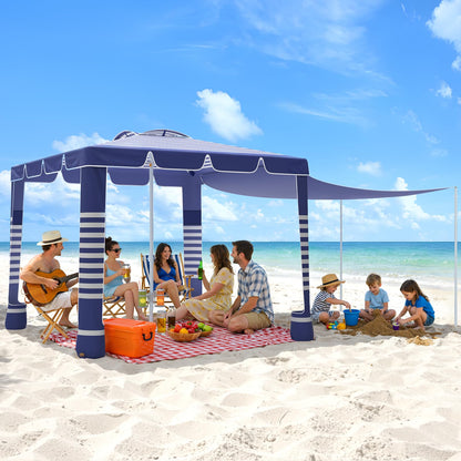 MoKo Beach Cabana,120 Sq. Ft. Large Beach Canopy Tent Sun Shade, UPF 50+ Protection Easy Setup Beach Tent, Adjustable Height Wind Resistant Cabana Sun Shelter for Whole Family, Navy Stripes