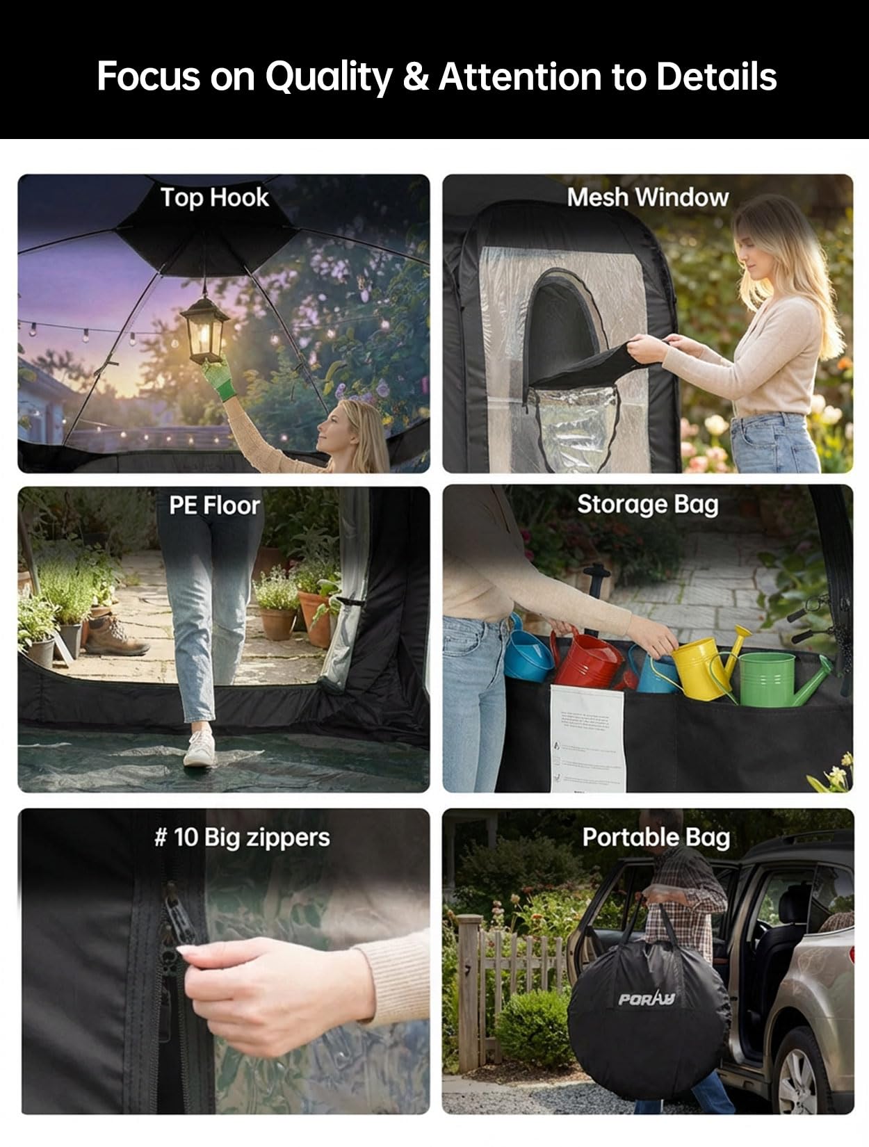 Porayhut Pop Up Greenhouse Tent,Portable Large Walk-in Plant House 10’X10’ ,Indoor Outdoor Gardening Plant Sunshine Room with PVC Mesh Cloth Cover for Protecting Plant from Cold Frost & Birds