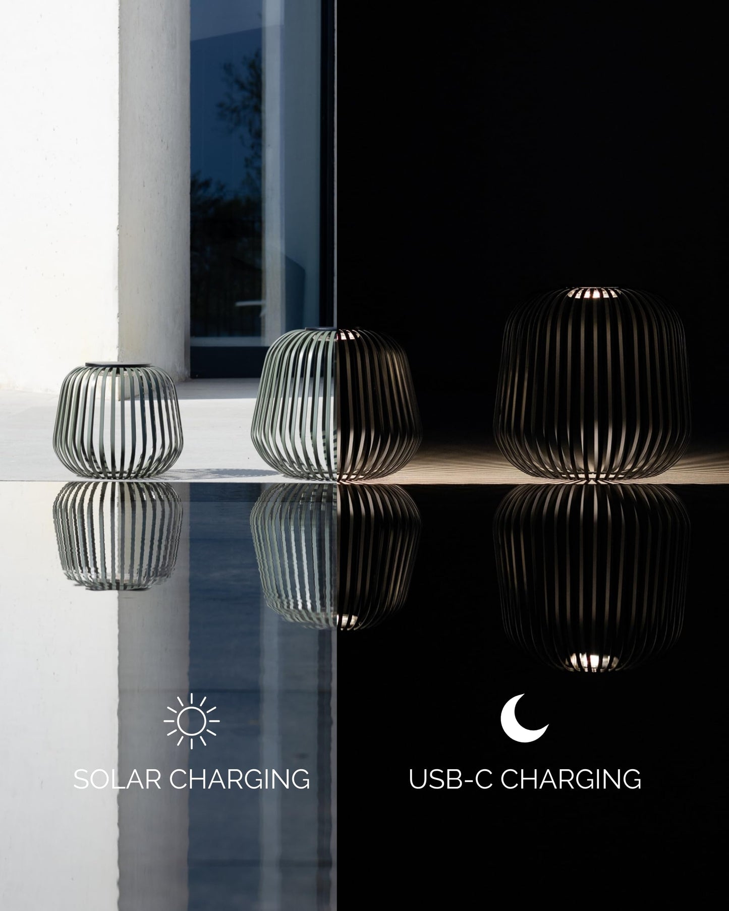 LUUK Studio Solis Wireless Solar LED Lamp, Warm White, 3 Level Dimmable, 48 Hours, Indoor & Outdoor Lantern, USB-C Rechargeable, Bedroom or Living Room, Calm Minimalist Look, Sage Green, Size L