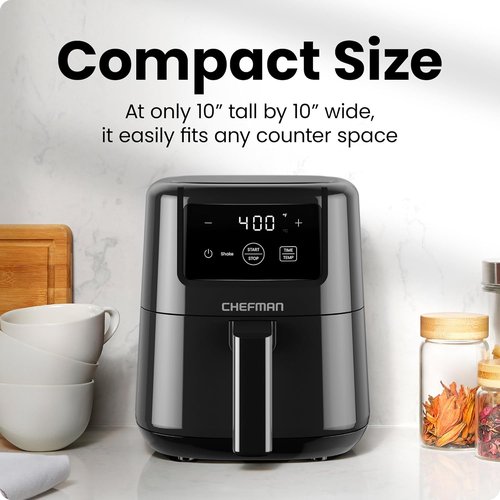 CHEFMAN 2 Qt Mini Air Fryer - Digital Compact Design with Nonstick Basket & Timer | Quick Meals in Black