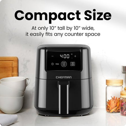 CHEFMAN 2 Qt Mini Air Fryer - Digital Compact Design with Nonstick Basket & Timer | Quick Meals in Black
