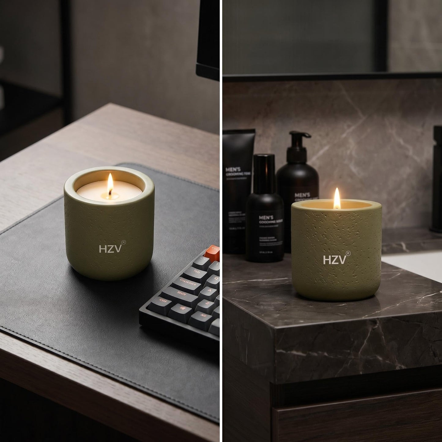 HZV Manly Stress Relief Scented Candle for Men, Soy Wax Moss Forest Aroma Candle, 25H Long Lasting Clean Burning for Relax Meditation Yoga Spa, Unique Candle Gifts for Father Husband Boyfriend