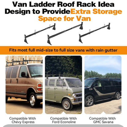 Colinktool Adjustable Van Ladder Roof Racks, Universal Roof Ladder Rack, Fit Chevy Express Fullsize Van 1996-Up,Suitable for Vans with Rain Gutter-3Pack Load Capatity 800LBs