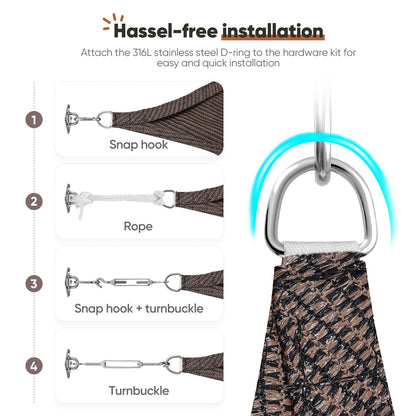 Quictent 20x16ft 185G HDPE Rectangle Sun Shade Sail Canopy 98% UV Block Outdoor Patio Garden with Hardware Kit (Brown)