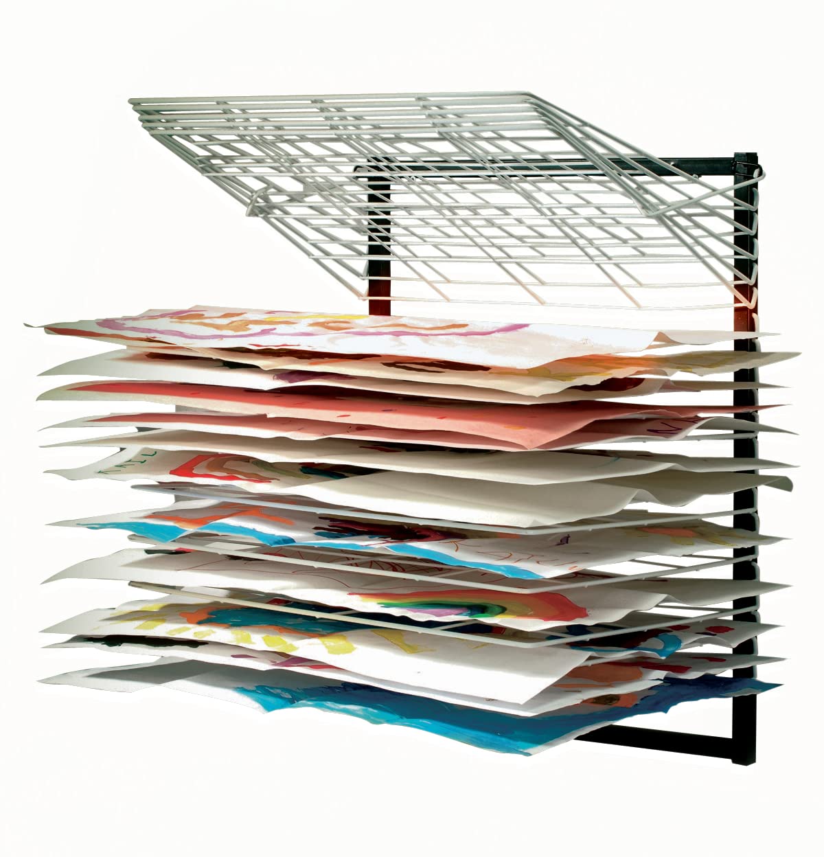 Copernicus Wide 20-Shelf Wall Mount Art Drying Rack for Classrooms and Art Studios, White/Black