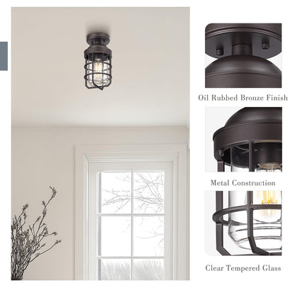 Emliviar Semi Flush Light Fixture, 11.1in, Oil Rubbed Bronze, Clear Tempered Glass Shade, Model GE255LF ORB, Medium - 1 Pack