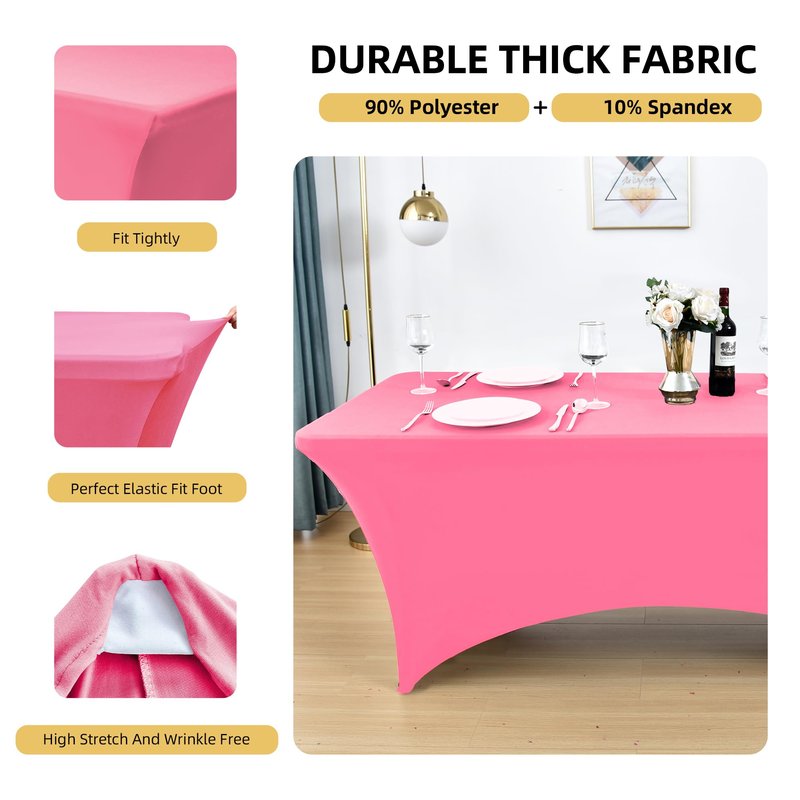 ZarzaaSik 6-Pack 4ft Spandex Table Covers for Rectangular Folding Tables - Wrinkle Resistant Stretch Tight Table Cloths - Ultimate Fitted Table Protector for Parties, Trade Shows, and Wedding