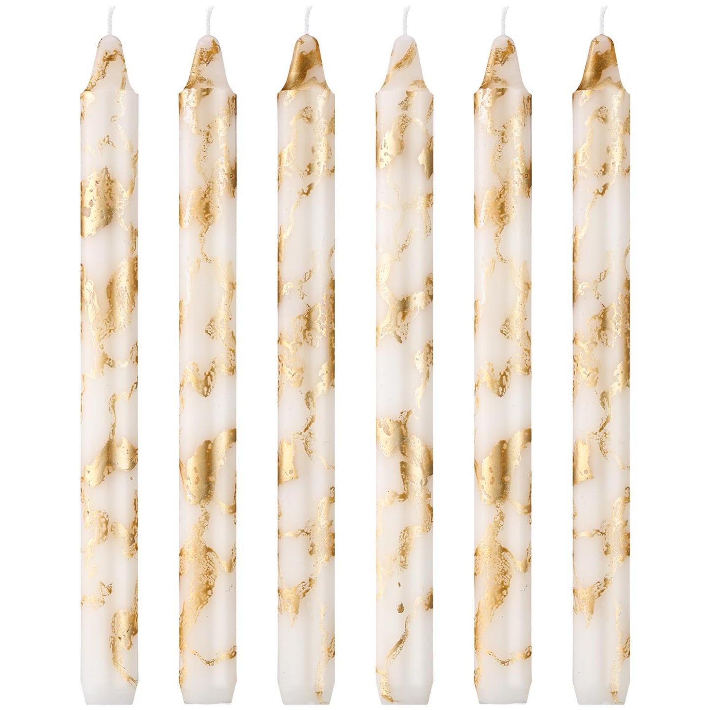 Conelist 6 Pcs White Gold Decorative Taper Candles 10 Inch Unscented Smokeless Handmade Long Burning Tall Taper Candles for Wedding Home Dinner Birthday Holiday Party Decoration