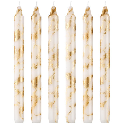 Conelist 6 Pcs White Gold Decorative Taper Candles 10 Inch Unscented Smokeless Handmade Long Burning Tall Taper Candles for Wedding Home Dinner Birthday Holiday Party Decoration