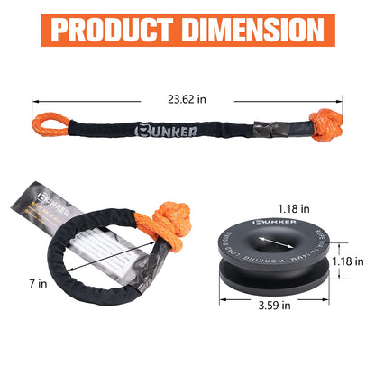 BUNKER INDUST Vehicle Offroad Recovery Kit, Pair Traction Boards Black + Synthetic Soft Shackle with Winch Ring