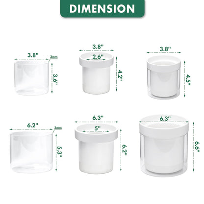 Phoenix Vine 6 Inch 4 Inch Self Watering Planter, White Terracotta Clay Pots with Glass Reservoir for Indoor Plants, Herbs, Flowers, 52-B-G-46
