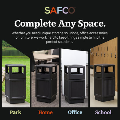 Safco Black Canmeleon Outdoor and Indoor Recessed Panel Trash Can Receptacle for Gas Stations, Shopping Outlets, and Restaurants, 38 Gallon Capacity