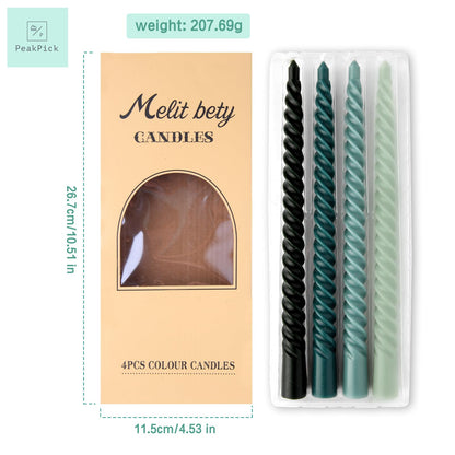 4 Pack Spiral Gradient Taper Candles – Long Pole Unscented Candles, Smokeless & Dripless, Gift Boxed for Wedding, Christmas, Table or Mantle Decor (Blue)