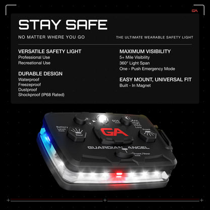 Guardian Angel Elite Series Safety Light (White Front & Blue/Yellow Rear) - Rechargeable, Magnetic, Hands-Free Wearable & Mountable LED Flashlight for Construction, Roadside, Towing, & Industrial PPE