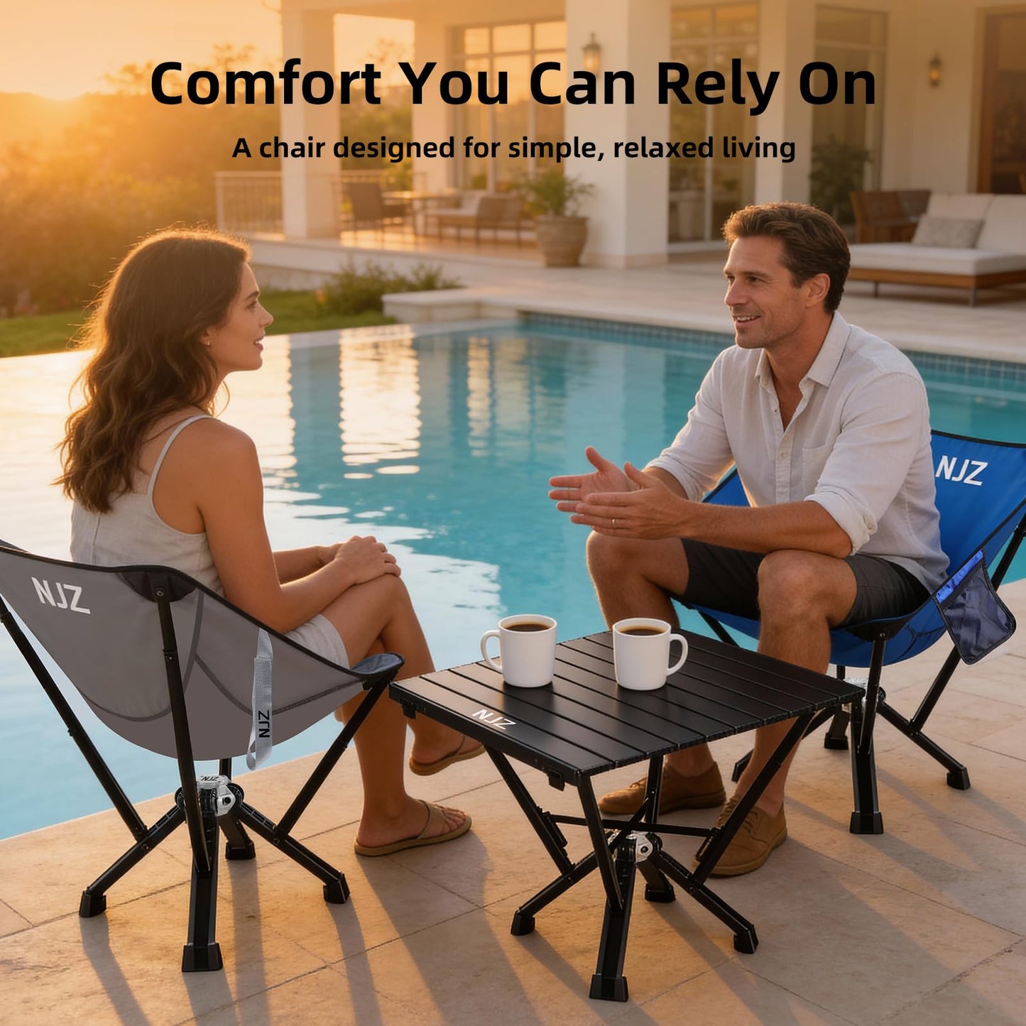 NJZ Folding Outdoor Chair — Easy Outdoor Comfort, Simple One-Piece Design, Stable Aluminum Frame, Relaxed Seating for Backyard, Camping & Everyday Use