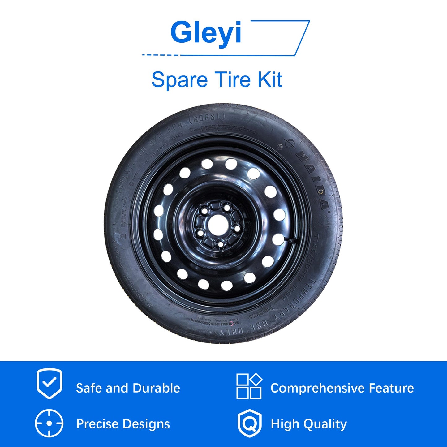 Gleyi Spare Tire Kit Compatible with 2017-2026 Model 3 - Includes 18x4 Rim, 135/80R18 Spare Tire, 26.5” Rolling Diameter Includes car Jack kit and Spare tire Bag.