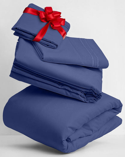 Mellanni Twin XL Sheets Set - 3 PC Hotel Luxury Bedding - Extra Soft, Cooling, Stain Resistant | Blue Nova