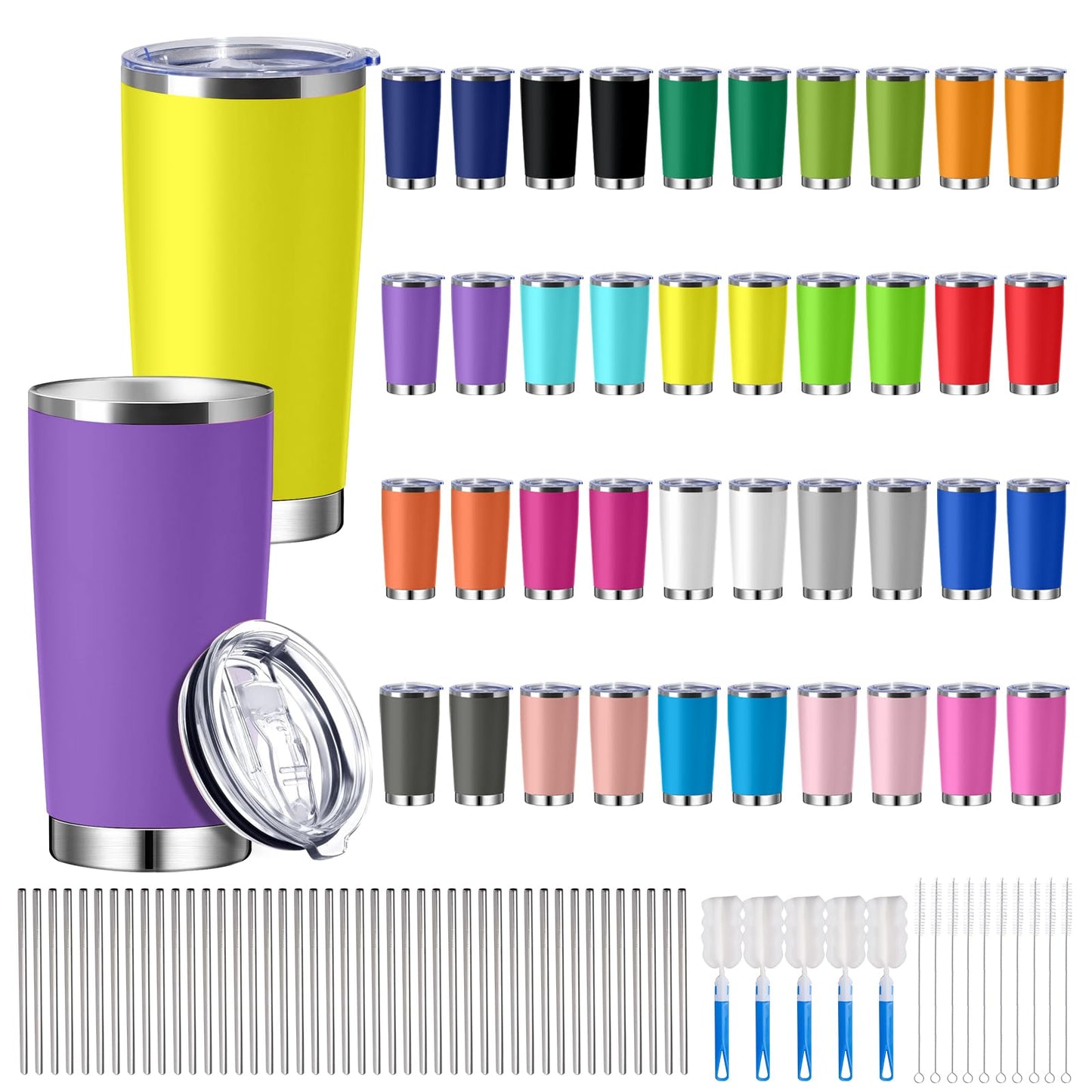 TANEMUDO 40 Pieces Stainless Steel Tumbler with Lid Bulk in 20 Colors Vacuum Double Insulated Coffee Mug Powder Coated Travel Cup for Graduation Birthday Party Wedding Christmas (20 oz)