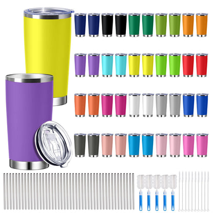 TANEMUDO 40 Pieces Stainless Steel Tumbler with Lid Bulk in 20 Colors Vacuum Double Insulated Coffee Mug Powder Coated Travel Cup for Graduation Birthday Party Wedding Christmas (20 oz)