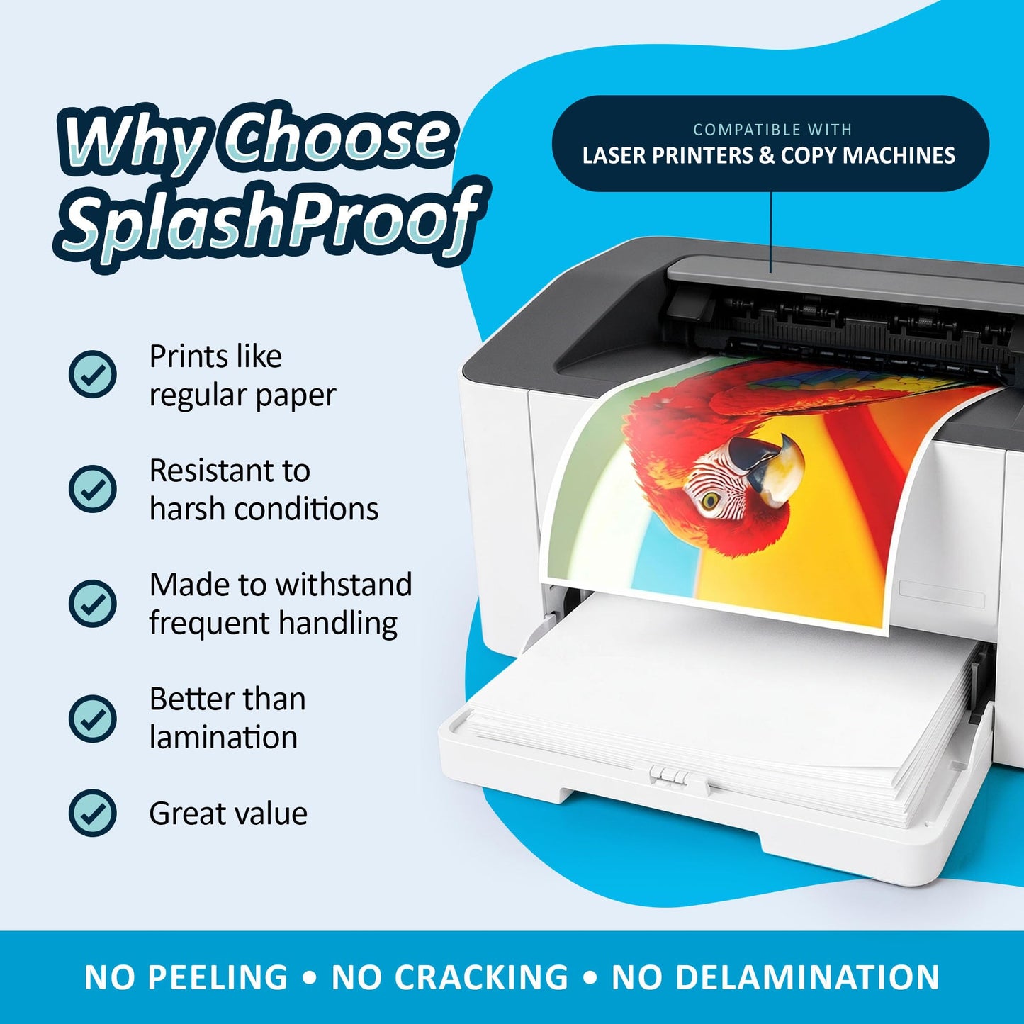 SplashProof Printer Paper - 8.5" x 11", 8 Mil Waterproof Paper, Laser Printer & Copy Machine Compatible (Letter - 8.5" x 11", 1,000 Sheets)