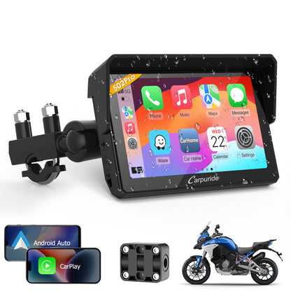 Carpuride W502PRO for Motorcycle CarPlay& Android Auto& Dual Bluetooth - 5" Waterproof GPS Navigation Screen for Motorbike, Music Sharing, Intercom, EQ, Light Sensor, Compass, Barometer