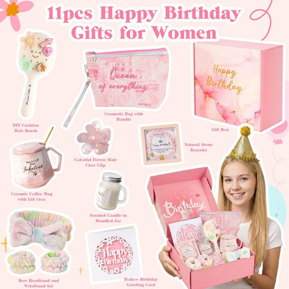 Birthday Gifts for Women Unique, Happy Birthday Gift Box for Teenage Girl, Daughter, Best Friend, Sister, Relaxing Self Care Birthday Gift Basket for Her 16th 18th 20th 21st 25th, Pink