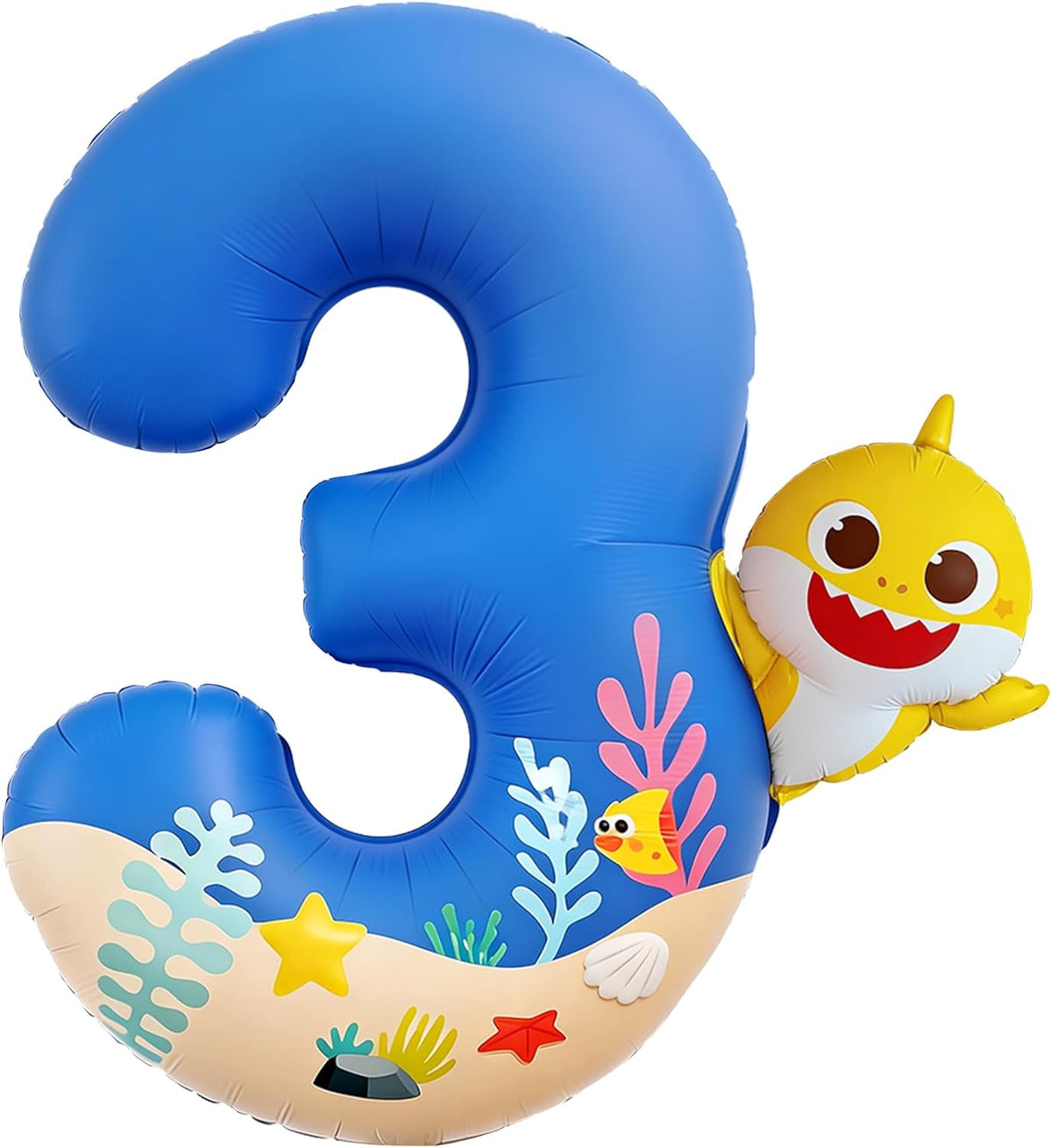 **PartyWoo Baby Shark Number 3 Balloon - 40 Inch Blue Mylar Helium Decoration for Kids' Birthday**
