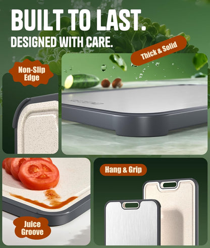 **Titanium Cutting Board Set of 3 - Dual-Sided Non-Toxic Design for Hygienic Food Prep | Extra Large (M/L/XL)**