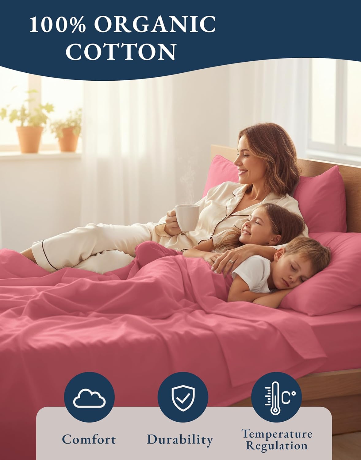 LANE LINEN 100% Organic Cotton King Size Bedsheets - Soft Luxury Hotel-Style Percale Cooling Sheets | Oeko-Tex Certified, Mineral Red