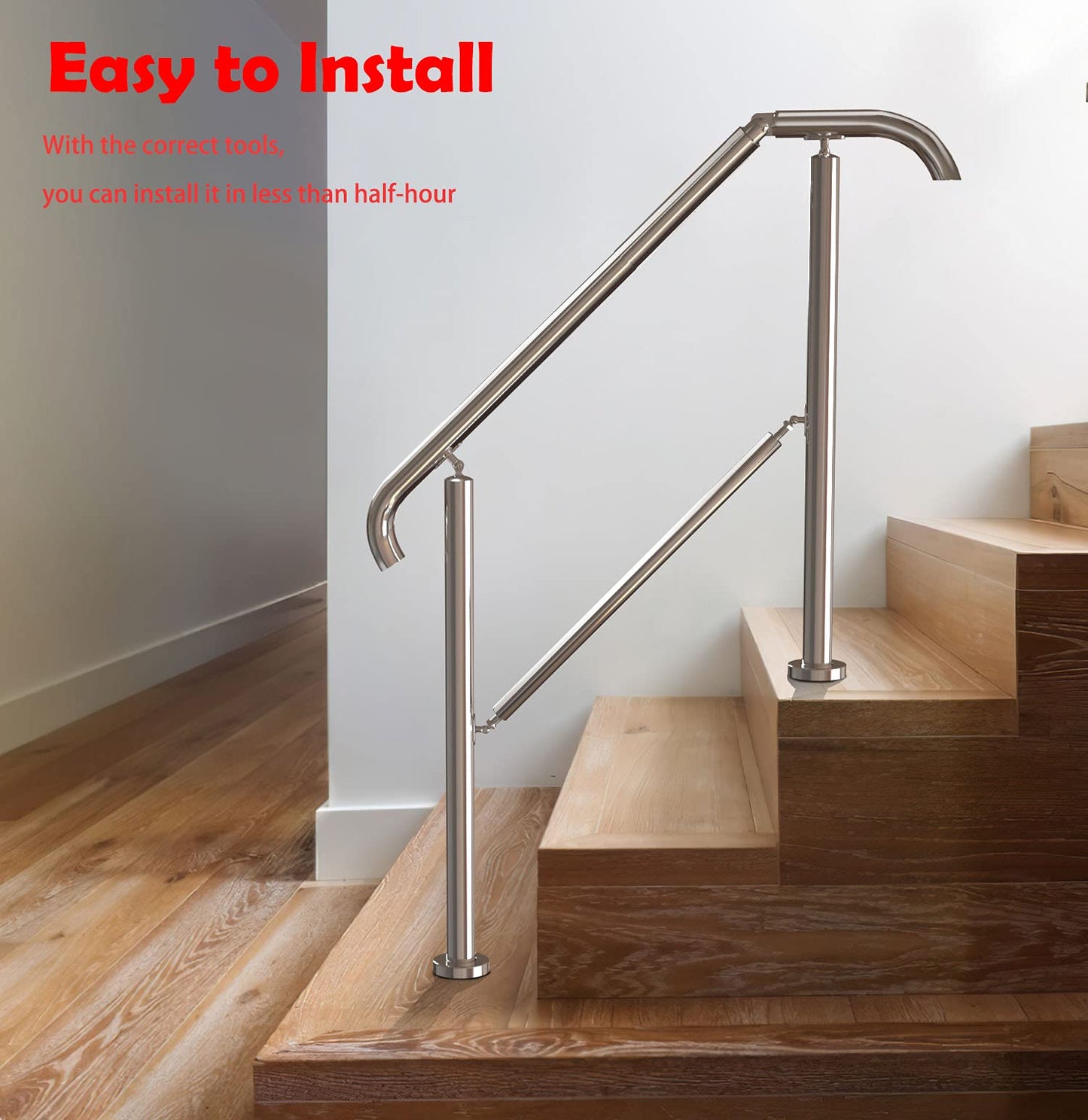 Staircase Handrail Porch Deck Patio Railing for Outdoor and Indoor 330lbs Side Load Stairs Handrailings Stainless Steel Fits 1-5 Steps (Style 1)