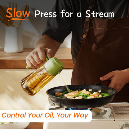 TrendPlain Glass Olive Oil Sprayer - 2-in-1 Dispenser Bottle for Cooking & BBQ - 16oz, Black & Green
