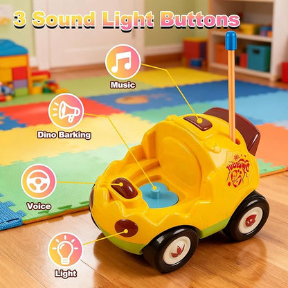 MagicKidz Dinosaur RC Car for Kids - 2-Pack Remote Control Dino Toy Cars for Boys Toddlers Ages 18+ Months 2 3 4 5 Year Old Birthday Gifts with Lights and Music