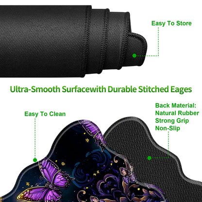 RWUTYTIUL 3-Piece Ergonomic Desk Mat & Cloud Wrist Rest Set, Large 31.5" x 11.8" Wave Office Desk Pad with Memory Foam Support Non-Slip Computer Protector for Home, Gaming, Purple Butterfly Cross