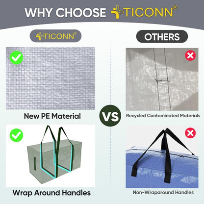 TICONN 2 Pack Extra Large Moving Bags Heavy Duty with Zippers & Carrying Handles, Durable Storage Bags Moving Boxes for Closet Organizers and Storage (2 Pack, Olive)